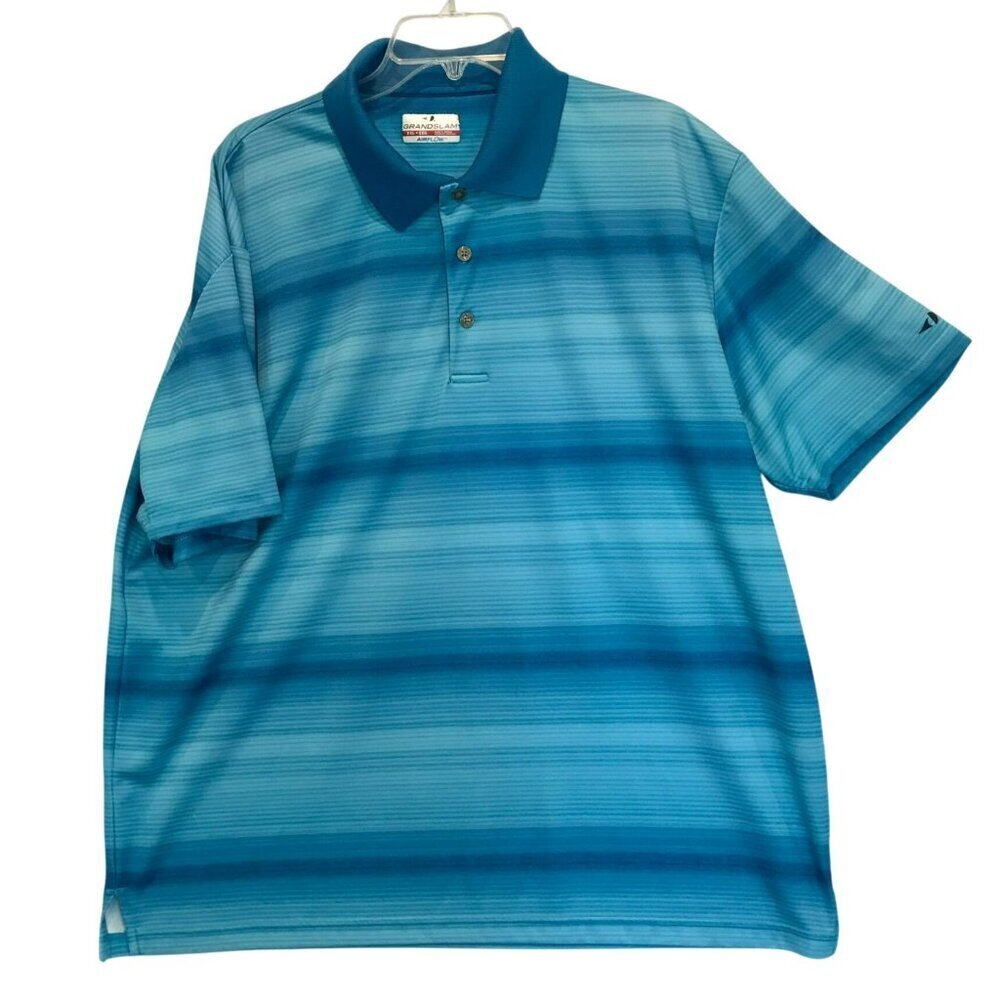 Grand Slam Air Flow Men's 3-Button Turquoise Striped Golf Polo Shirt Sz XXL